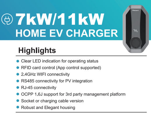বৈদ্যুতিক গাড়ির জন্য 3phase টাইপ 2 EV চার্জিং পিল 11kw পোর্টেবল EVSE